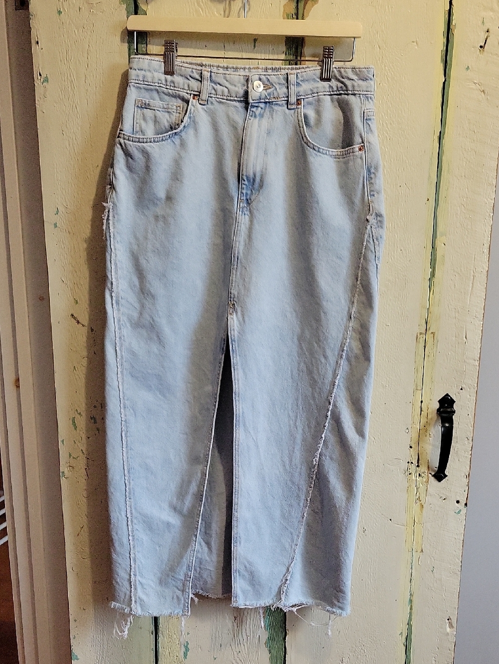 Zara Light Blue  Denim Skirt - High Front Slit